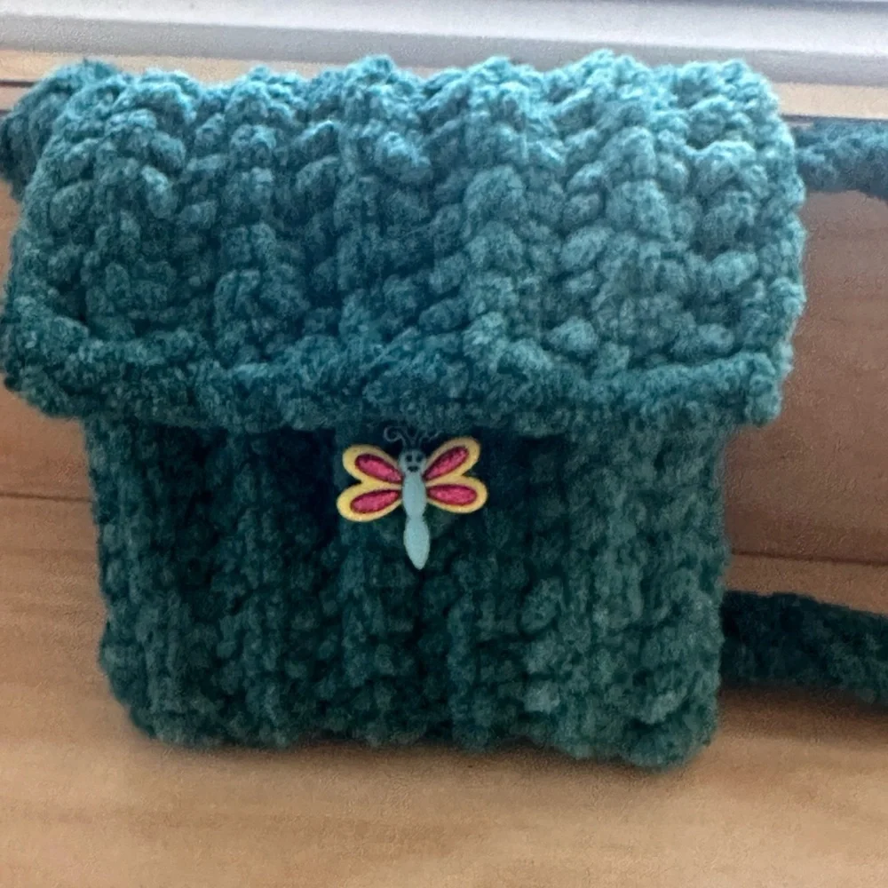 Hand crafted Teal crochet Crossbody Bag with Butterfly Charm